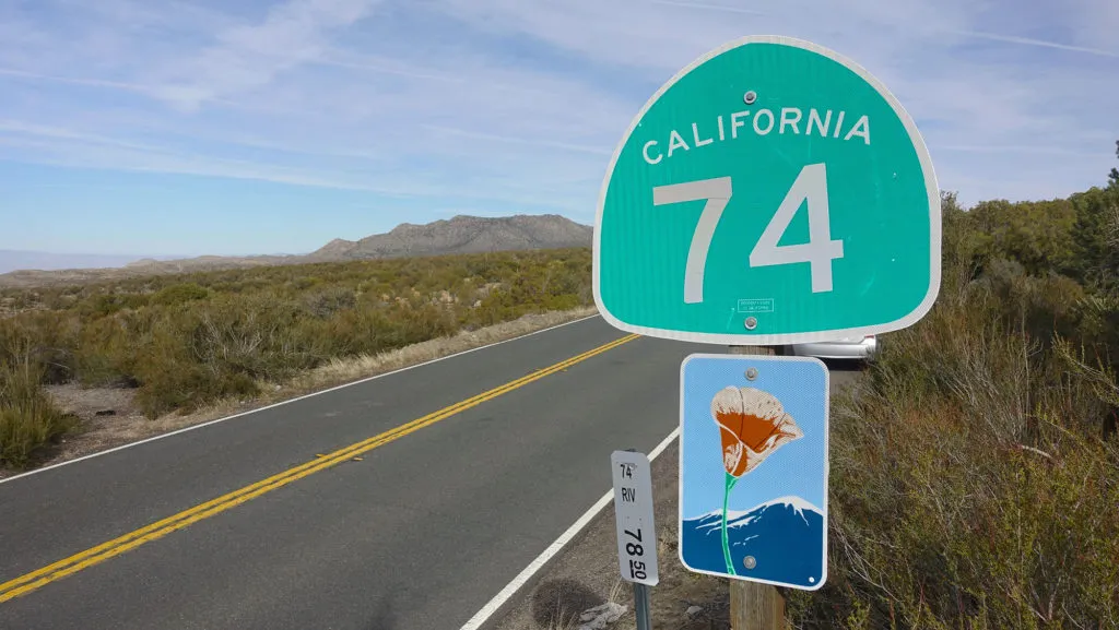 Sign for the California scenic highway 74 